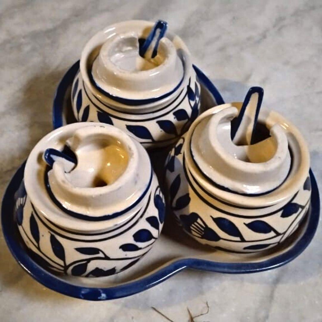 Blue floral ceramic pickle jars