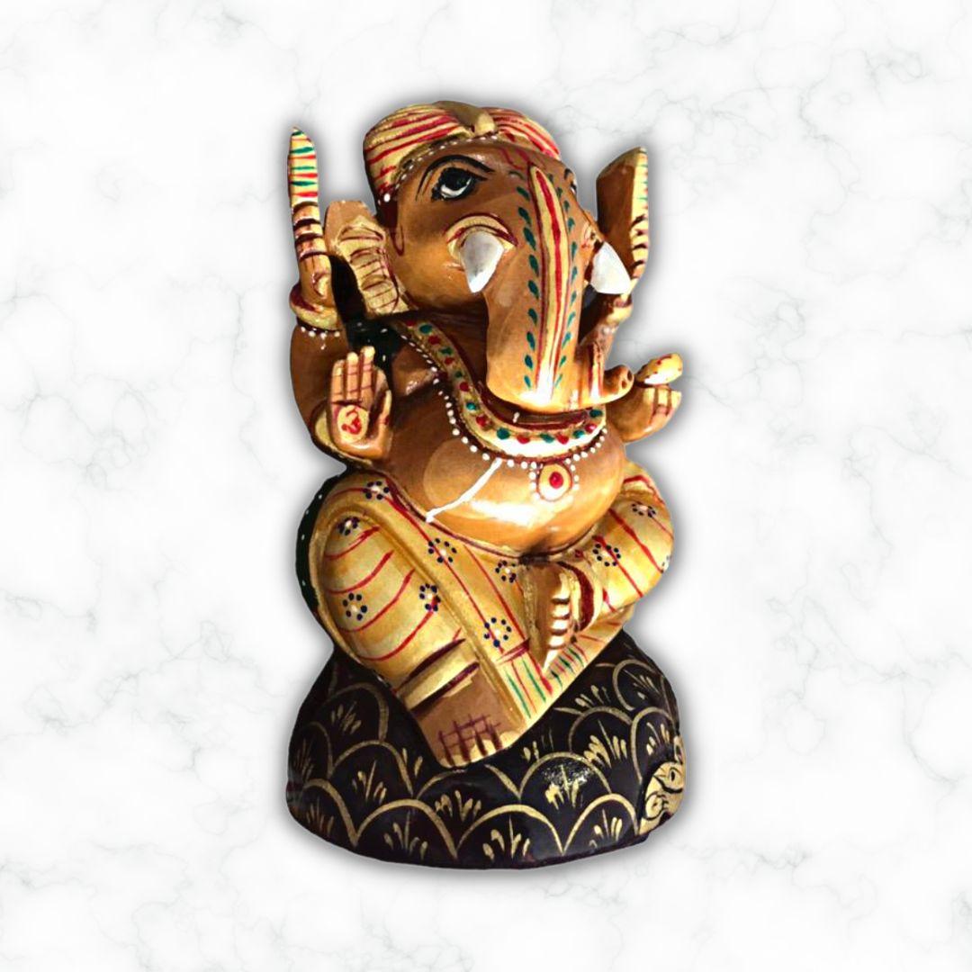 Gold Leaf Wooden Ganesha Murti