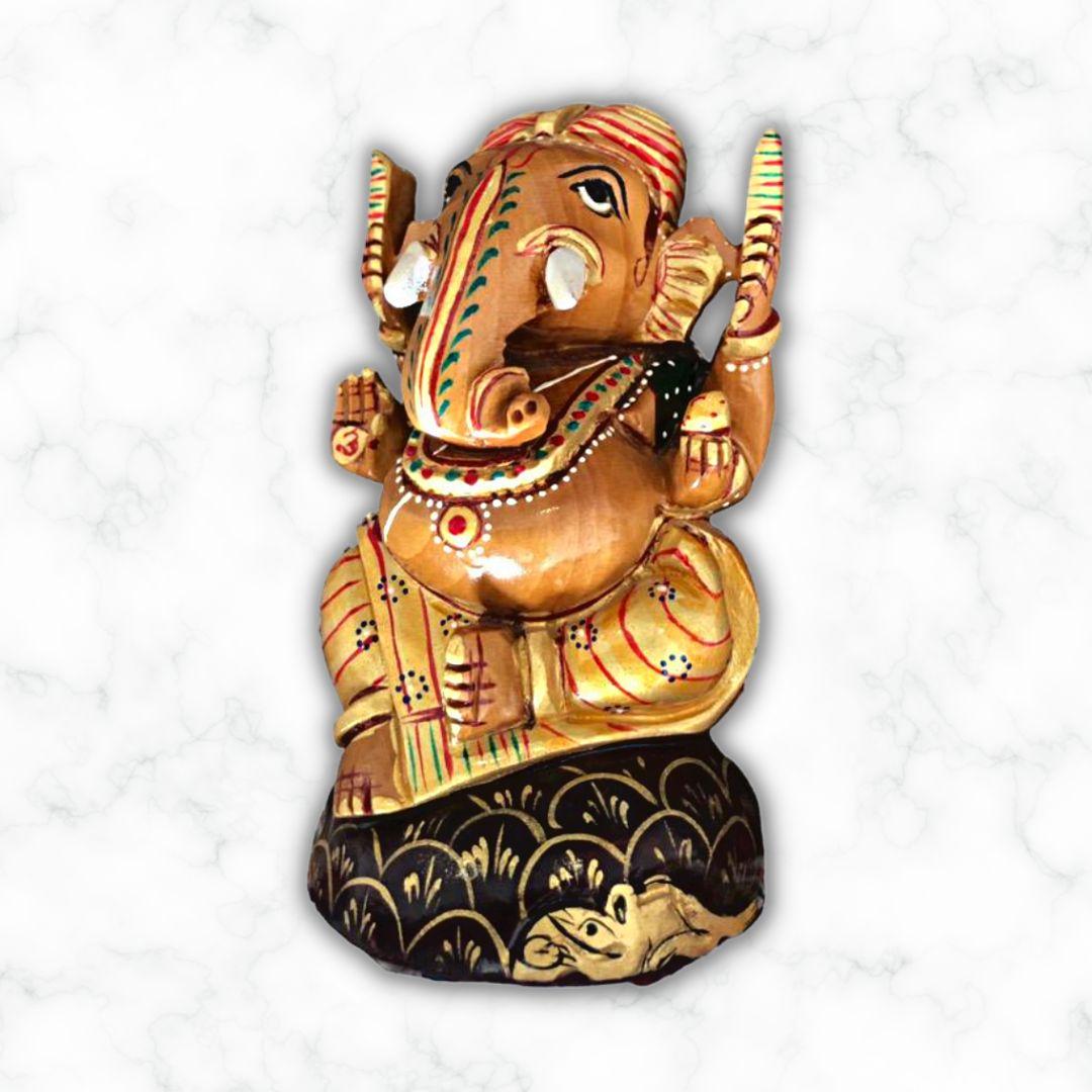Gold Leaf Wooden Ganesha Murti