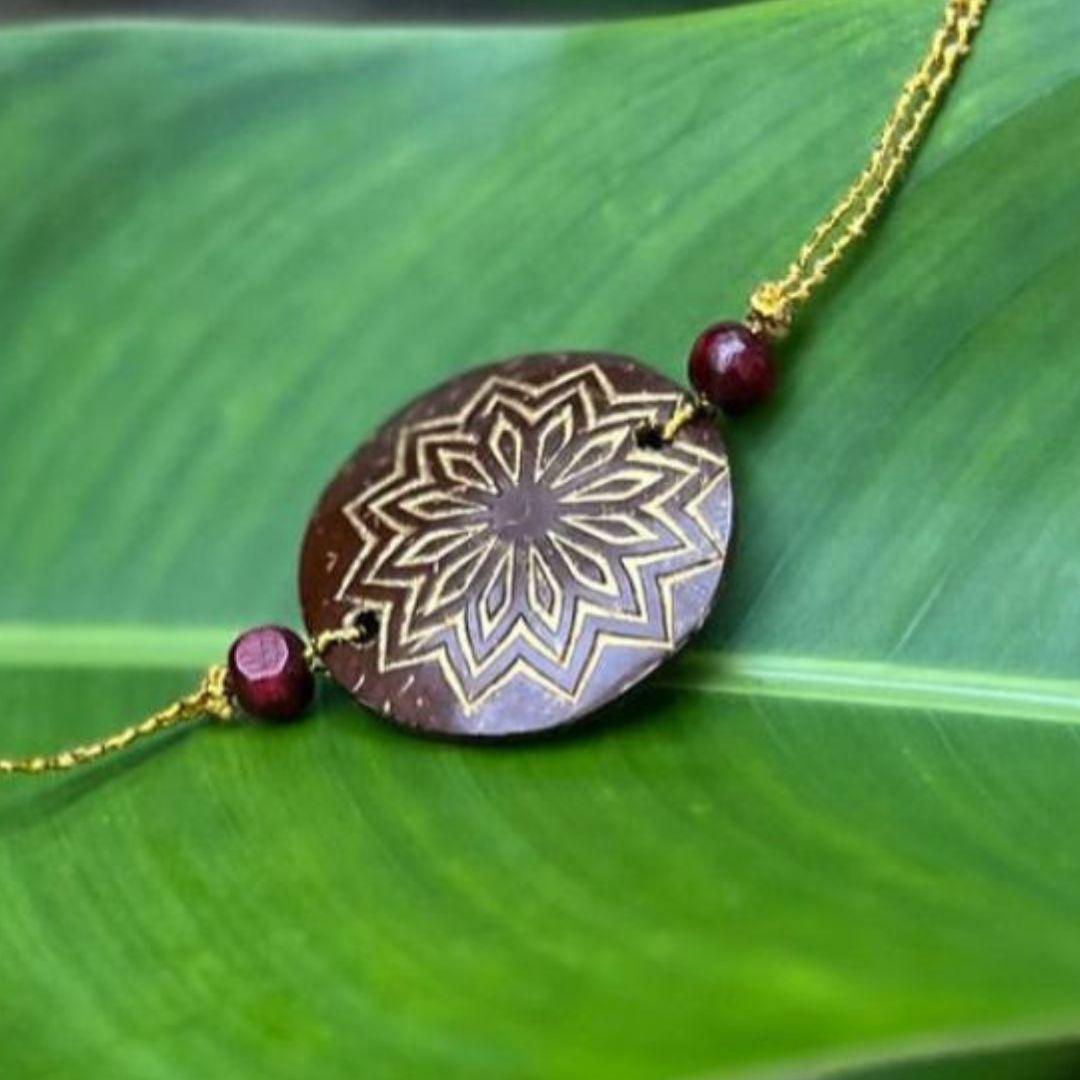 Floral Mandala Engraved coconut shell rakhi