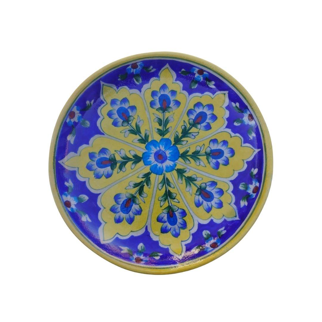 spiral floral blue pottery decor plate