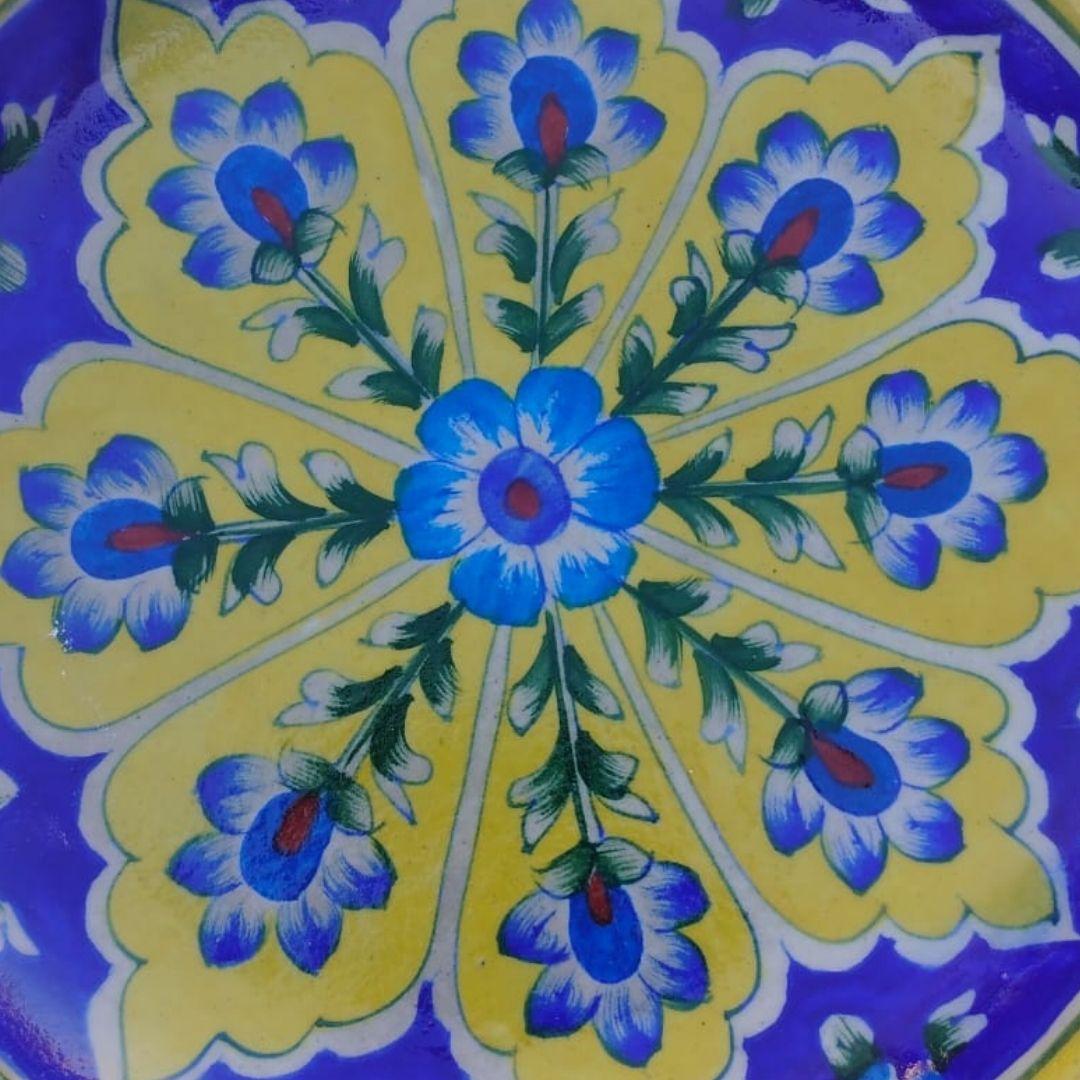 spiral floral blue pottery decor plate