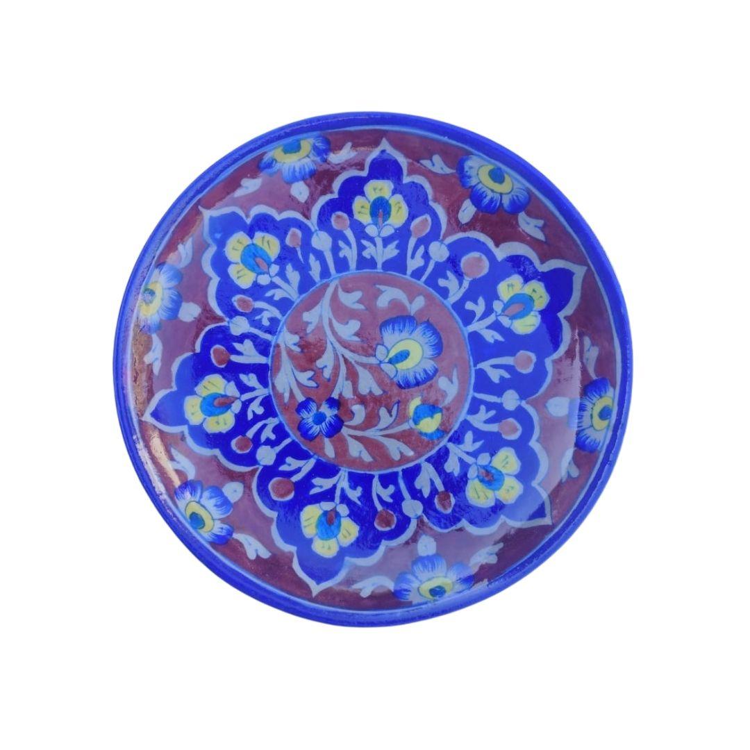 ruby sapphire blue pottery decor plate