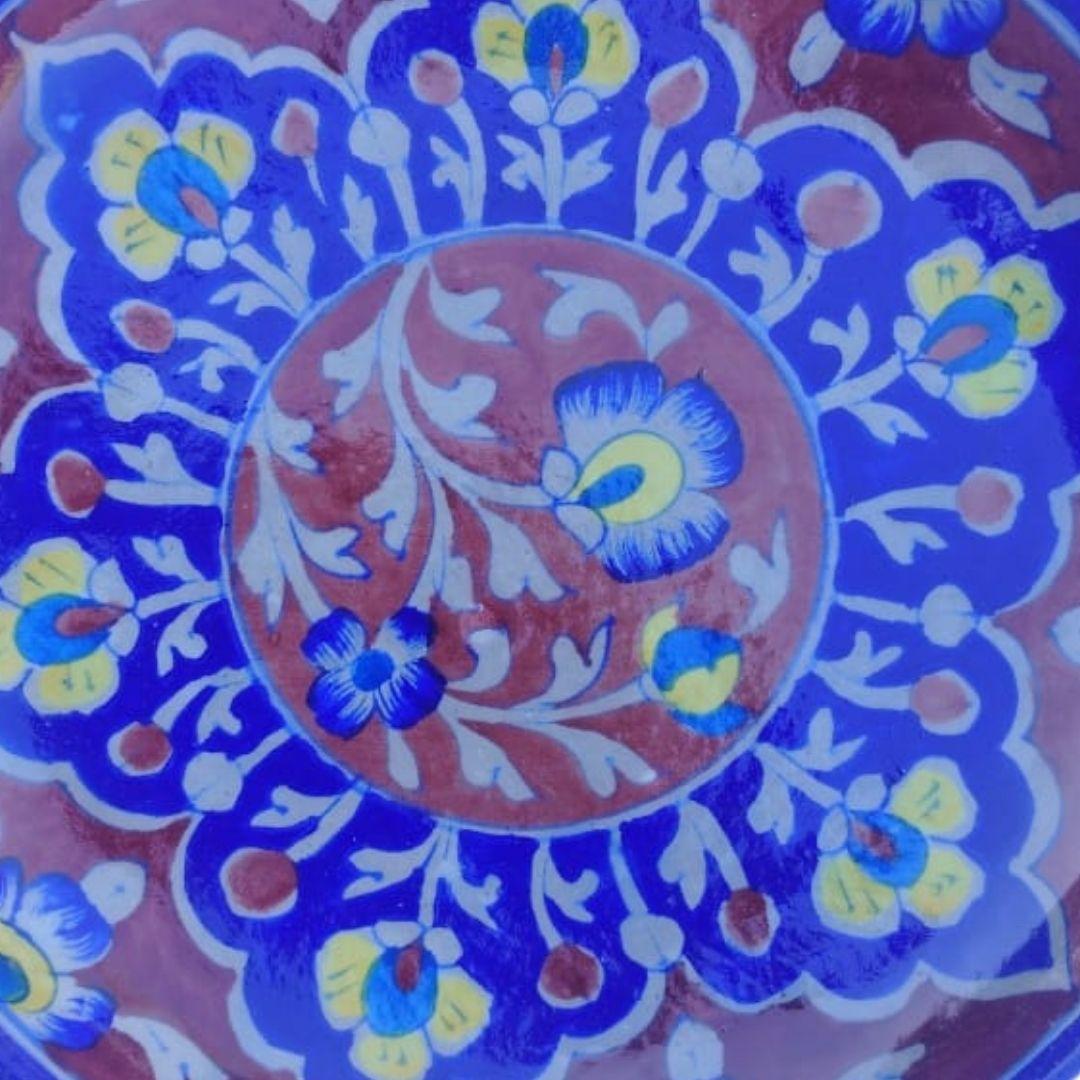 ruby sapphire blue pottery decor plate