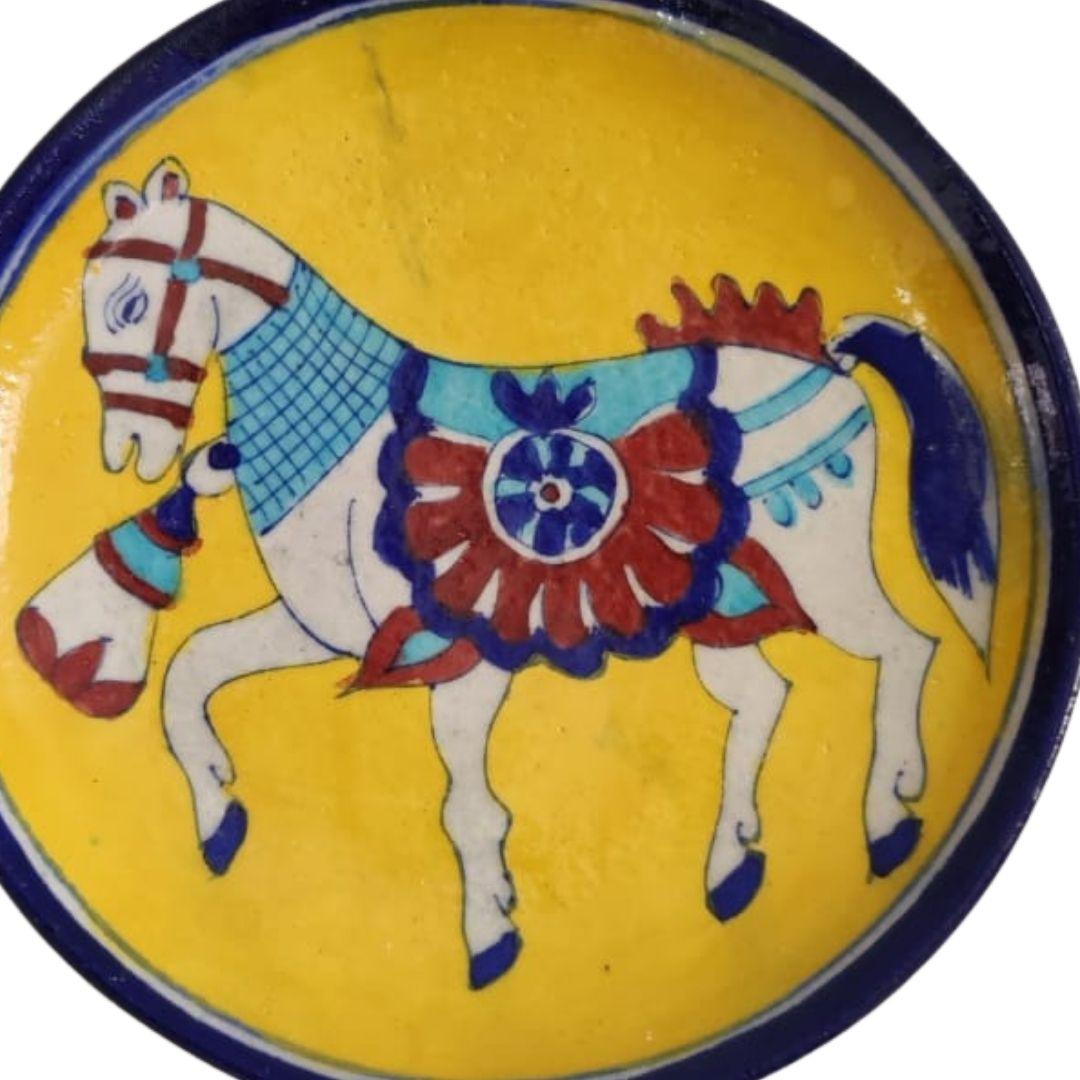 trojan horse blue pottery decor plate