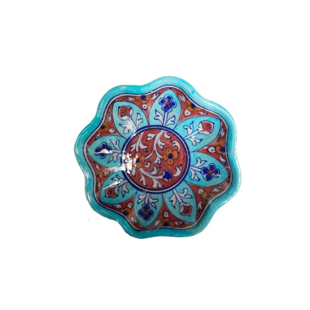 divine flower blue pottery decor plate