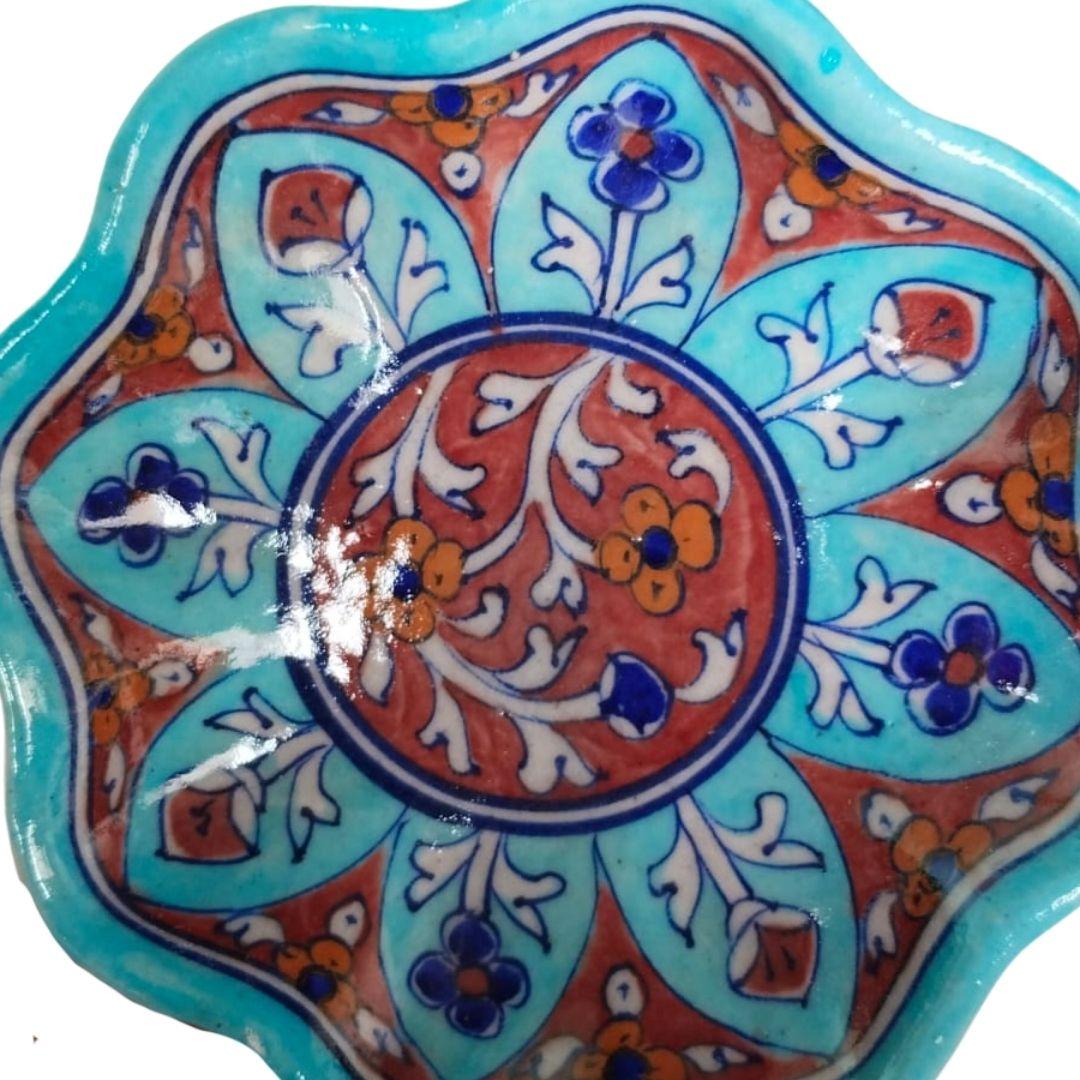 divine flower blue pottery decor plate