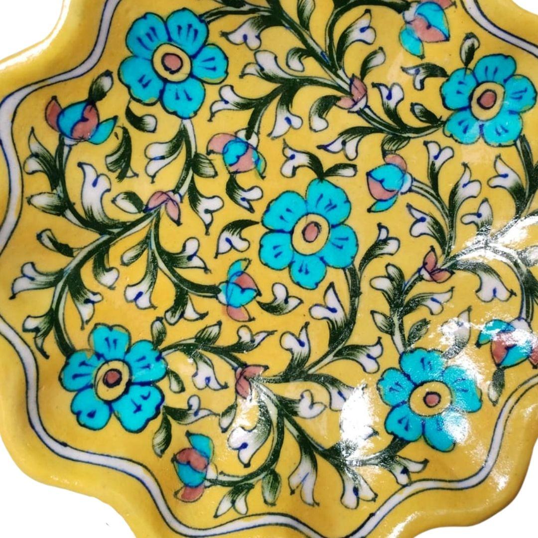 mustard garden blue pottery decor plate