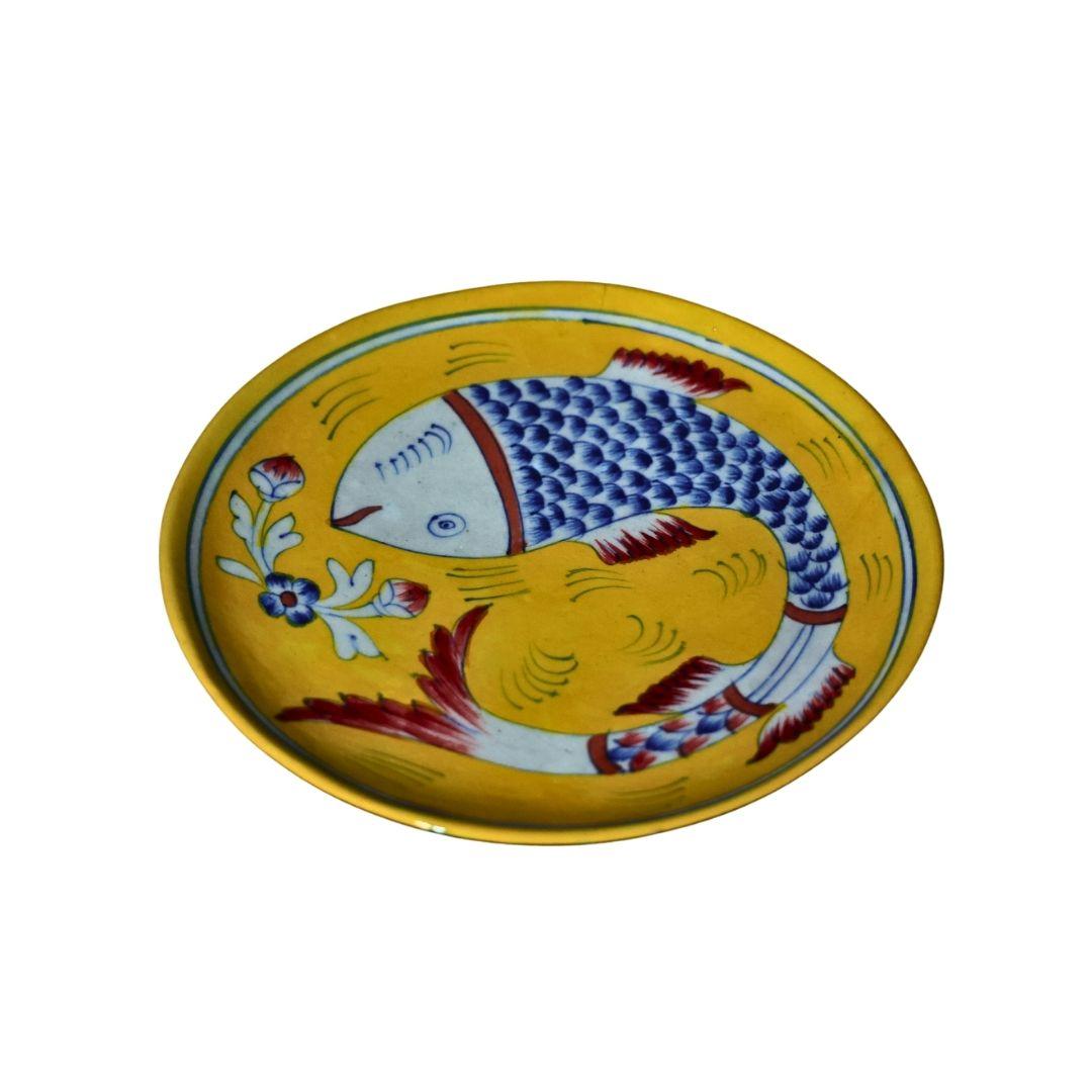 Japanese pond blue pottery decor plate in 2 colour options