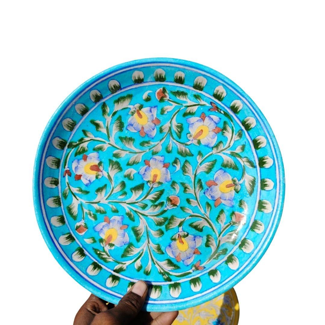 orchid garden blue pottery decor plate