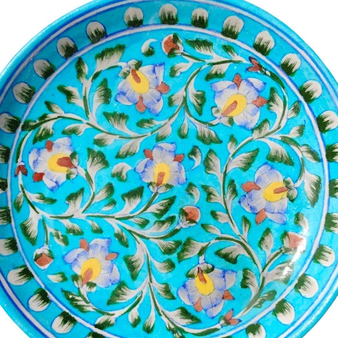 orchid garden blue pottery decor plate