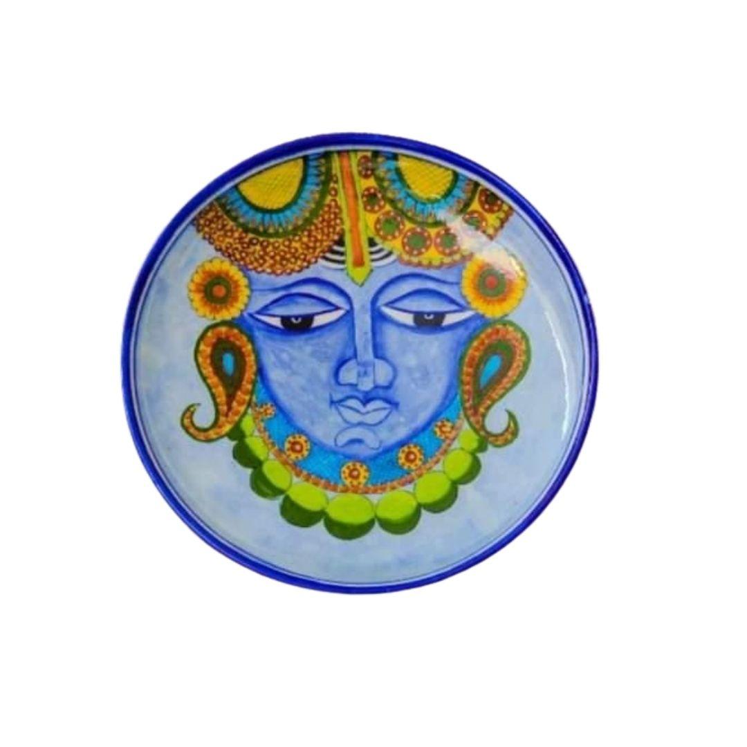 indian deity blue pottery decor plate