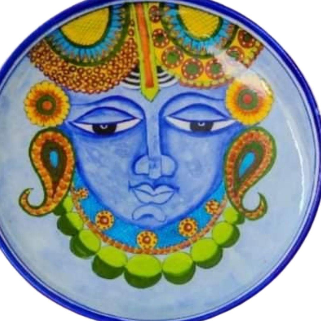 indian deity blue pottery decor plate