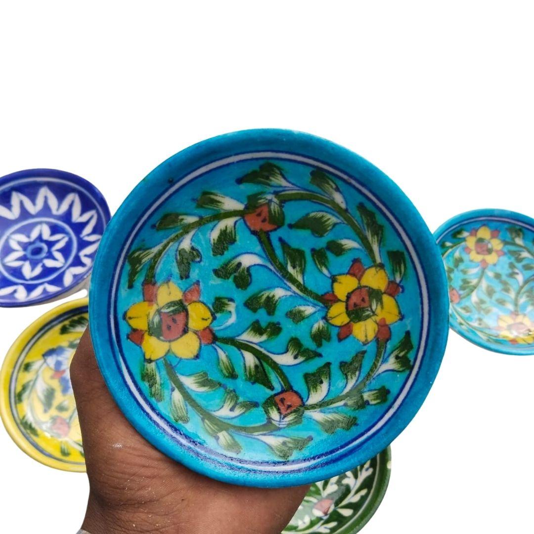 blue canary blue pottery decor plate