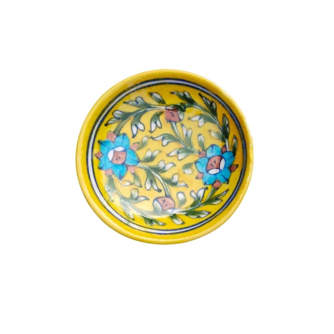 yellow orchard blue pottery decor plate 2