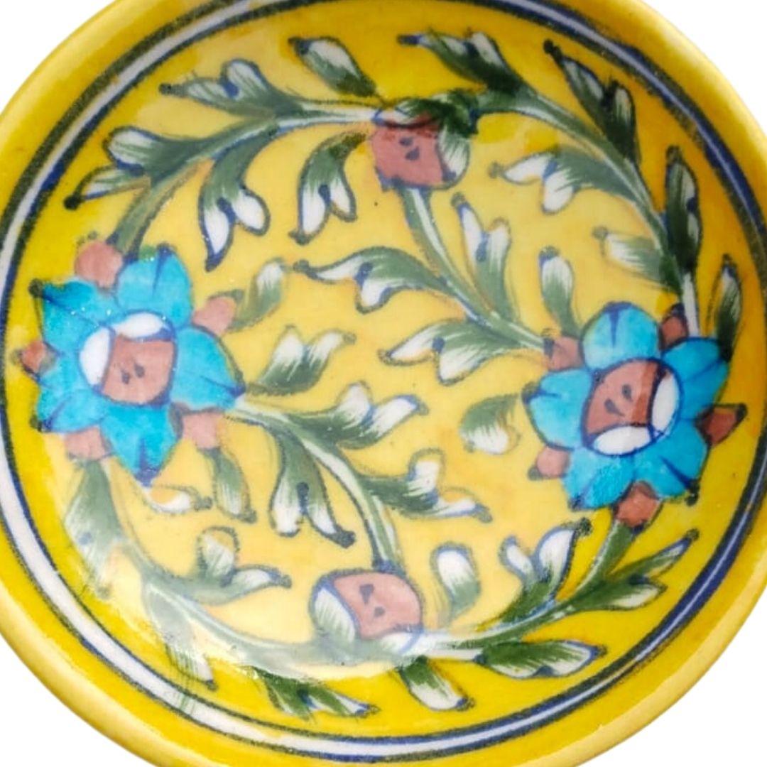 yellow orchard blue pottery decor plate 2