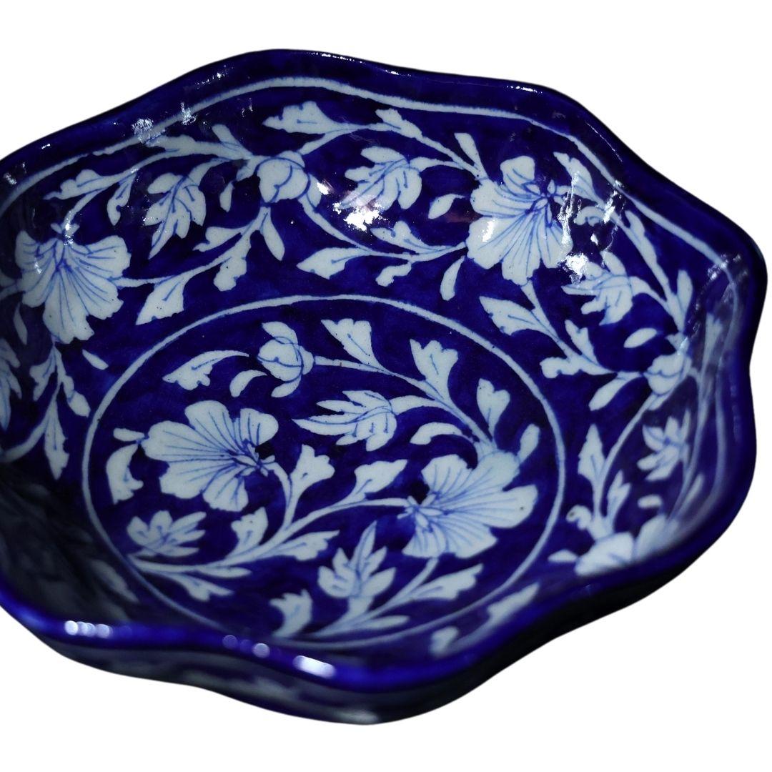 sweet pea garden ceramic blue pottery bowl