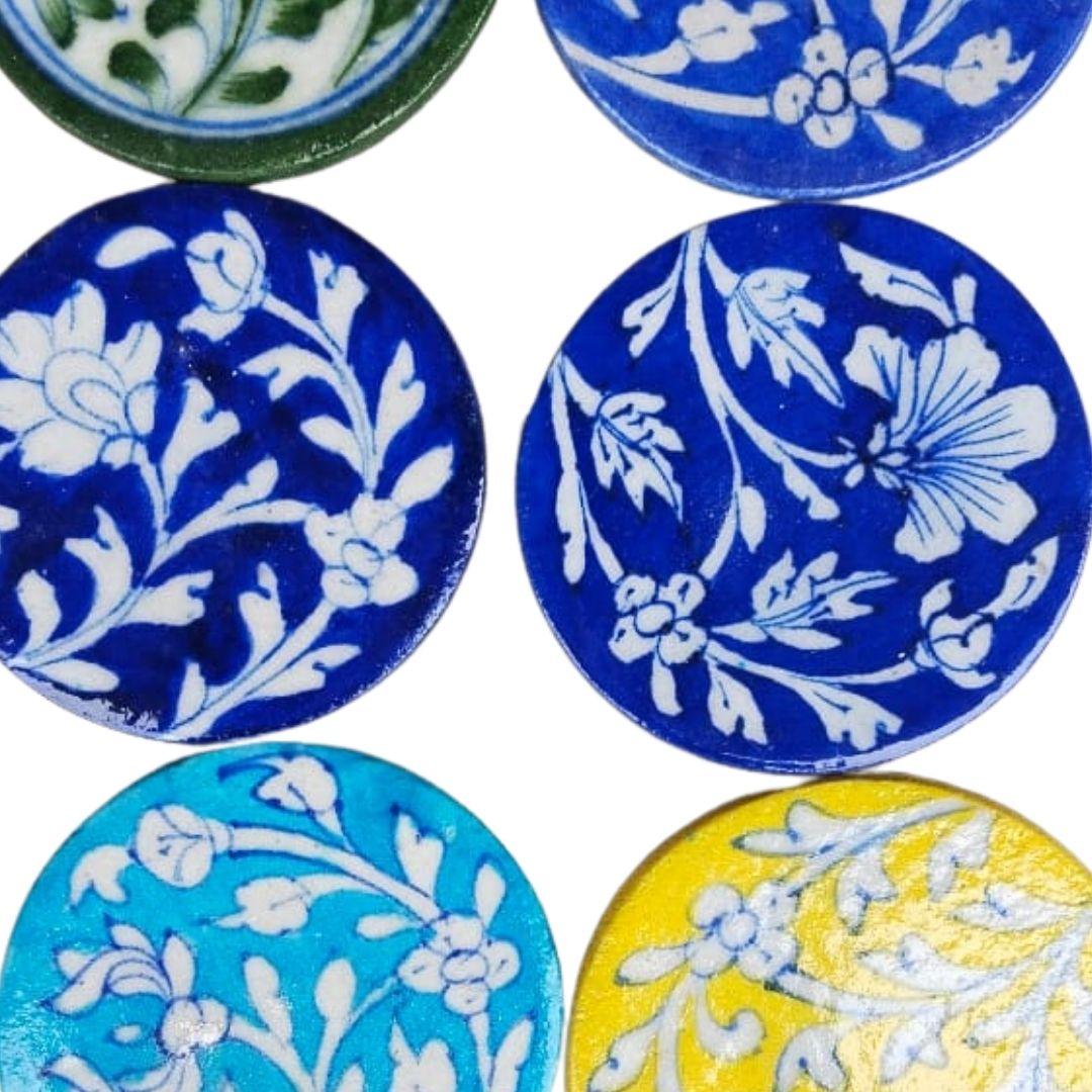 Full Bloom blue pottery ceramic coasters