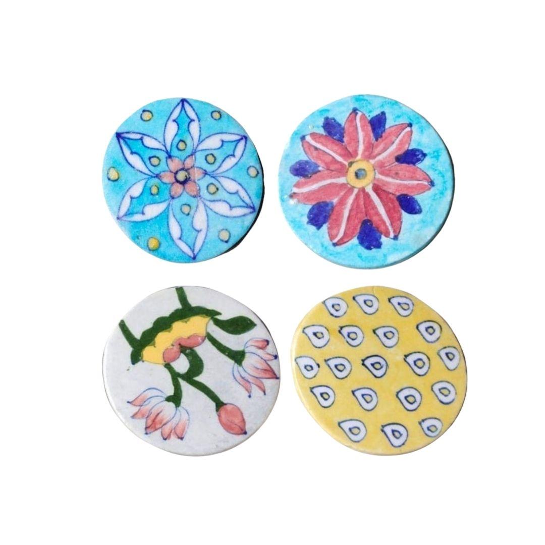 cosmic bloom blue pottery ceramic coasters