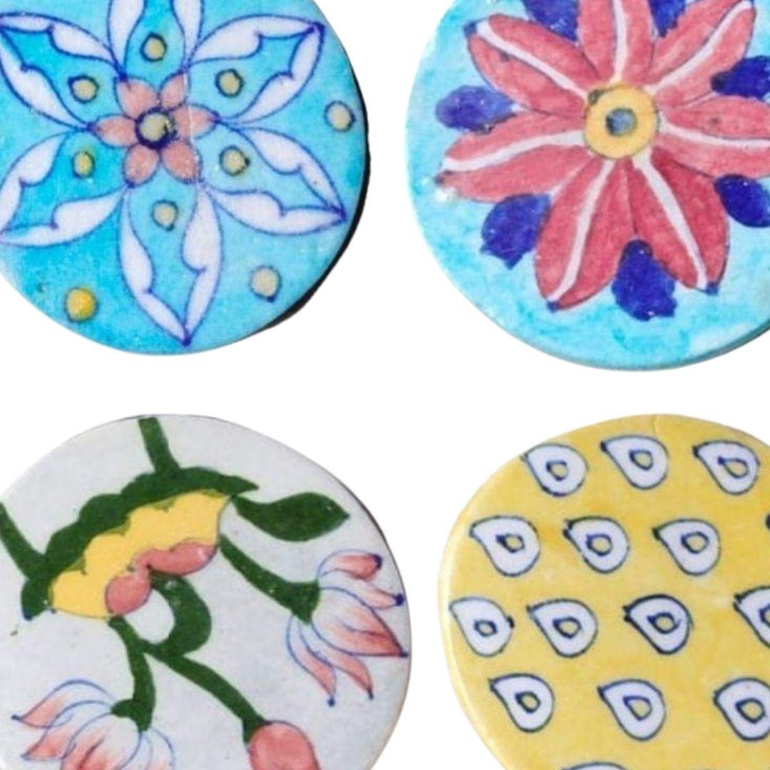 cosmic bloom blue pottery ceramic coasters