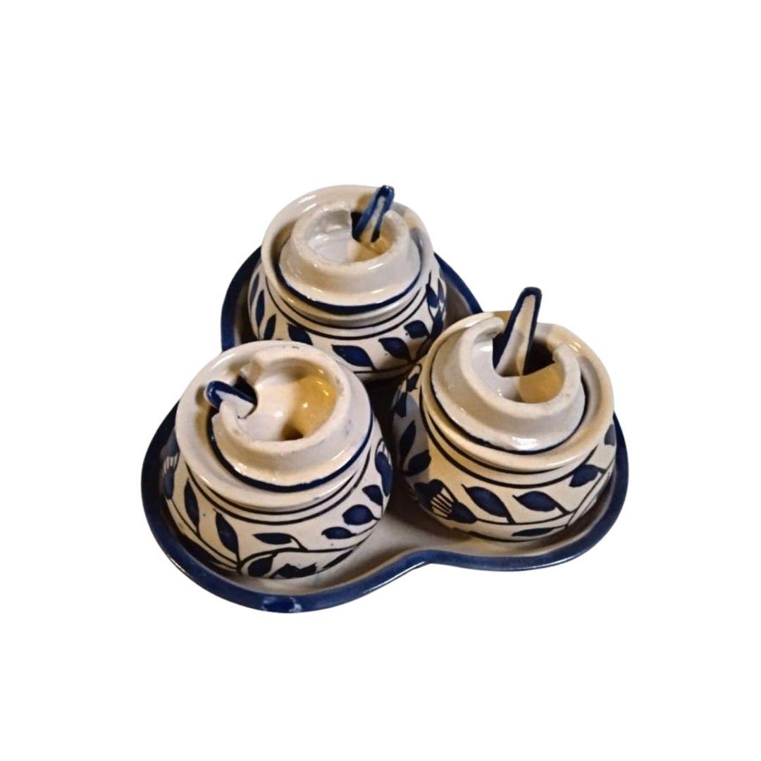 indigo bloom blue pottery ceramic pickle jar