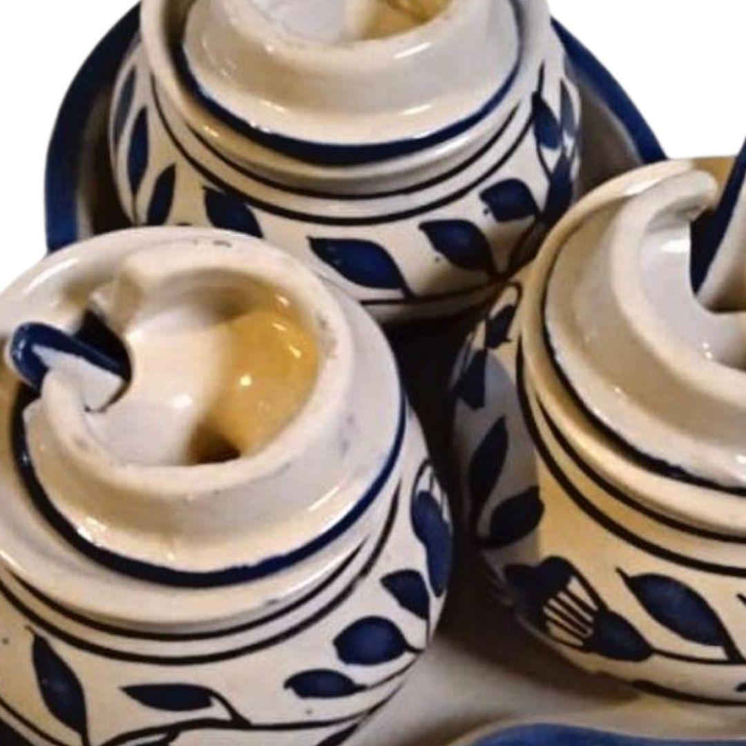 indigo bloom blue pottery ceramic pickle jar