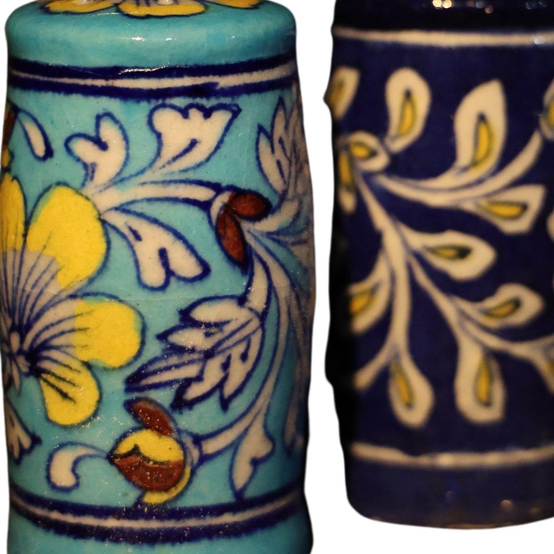 blue pottery ceramic salt and pepper shakers