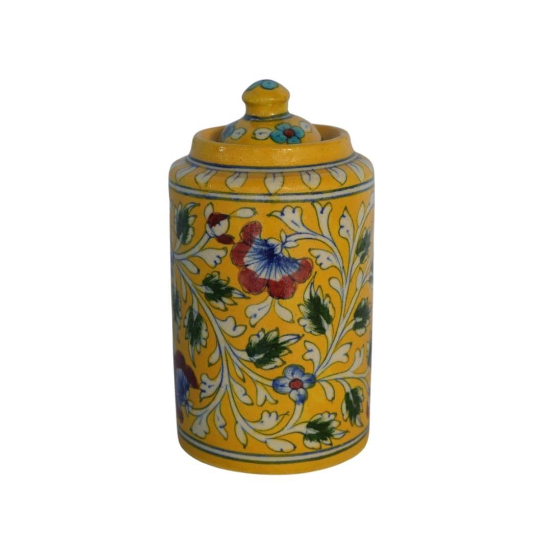 Mustard Blue Pottery Storage Jar