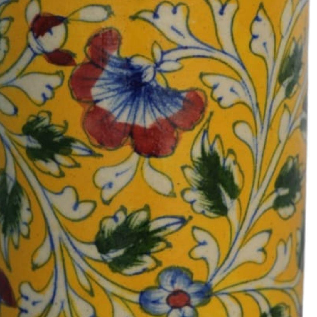 Mustard Blue Pottery Storage Jar