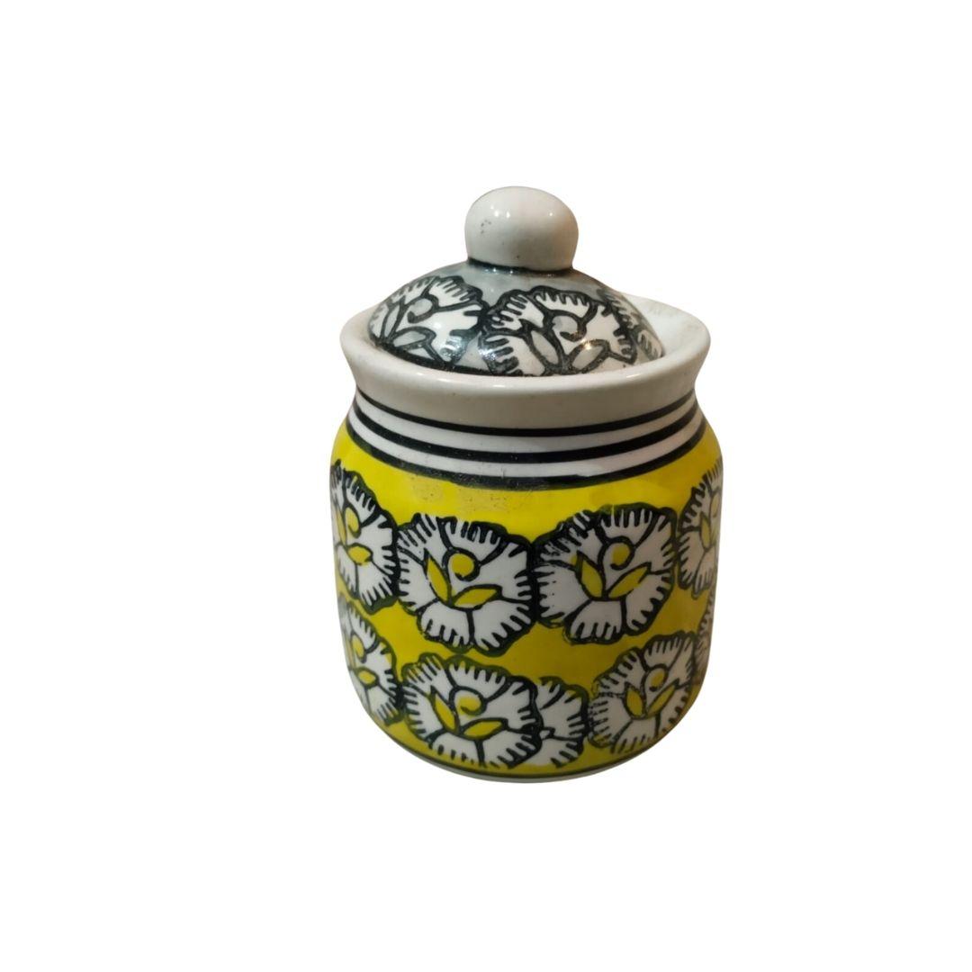 Yellow Pattern Blue Pottery ceramic jar