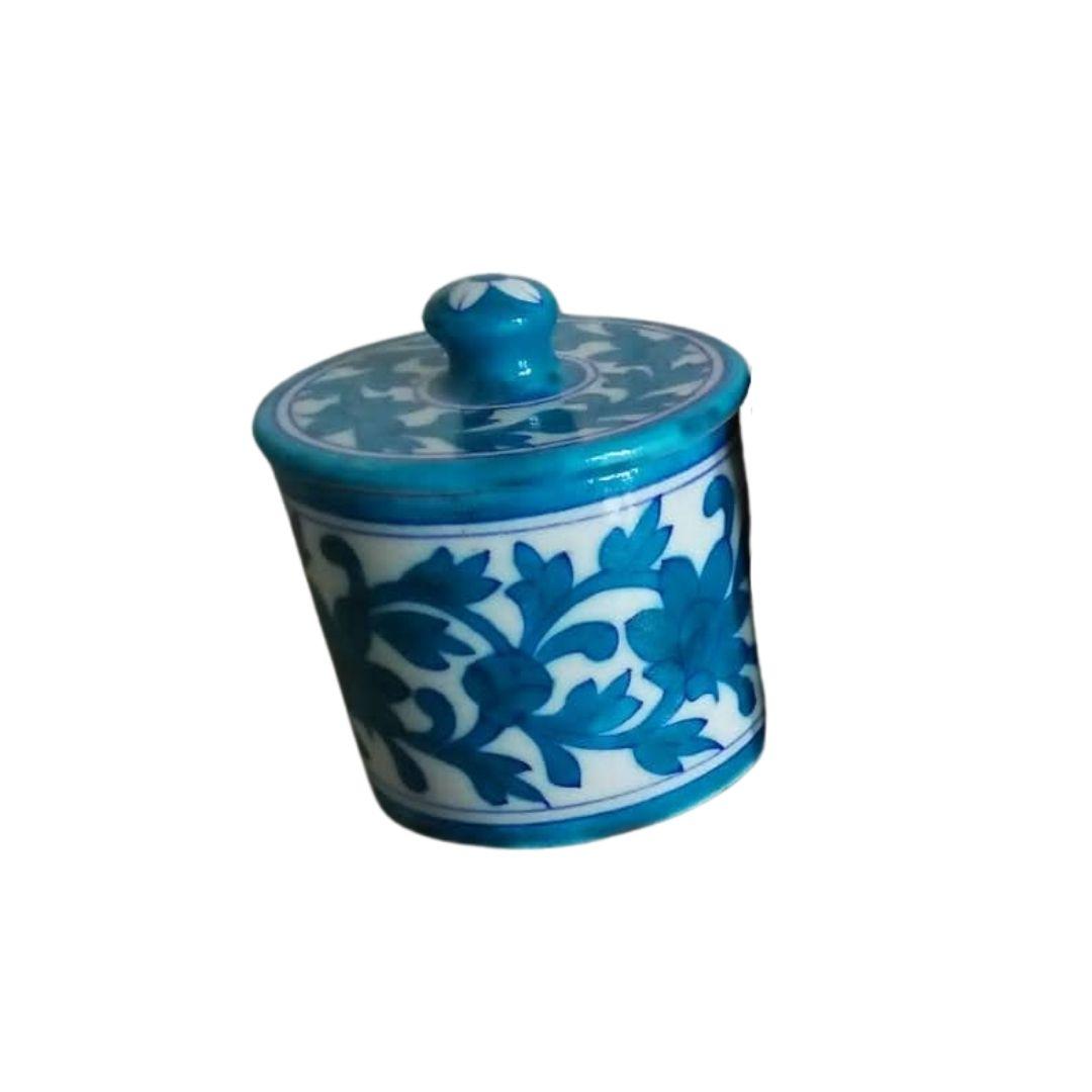 teal floral pattern blue pottery ceramic jar