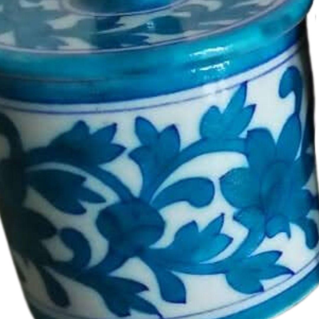 teal floral pattern blue pottery ceramic jar