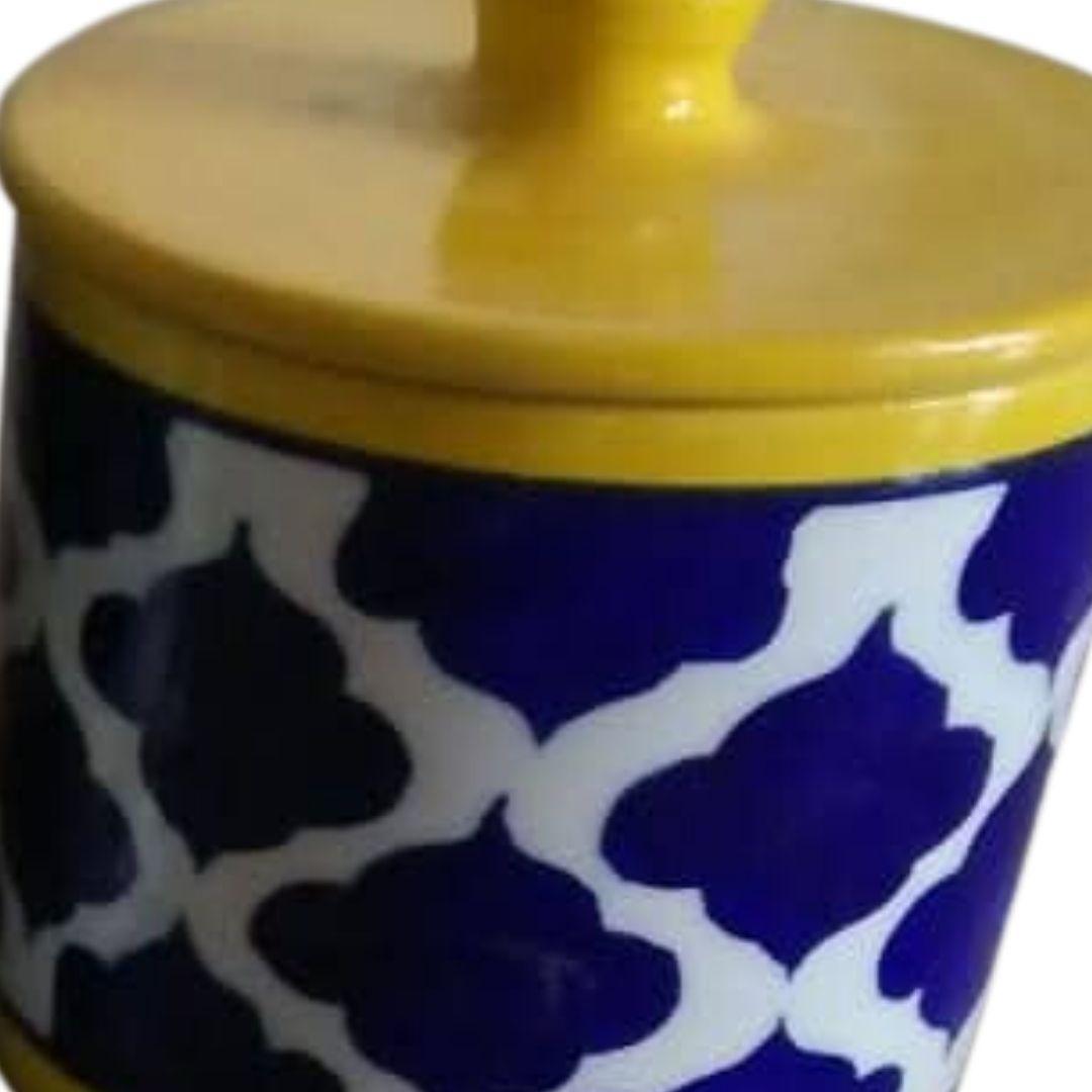 ethnic  yellow pattern blue pottery ceramic jar