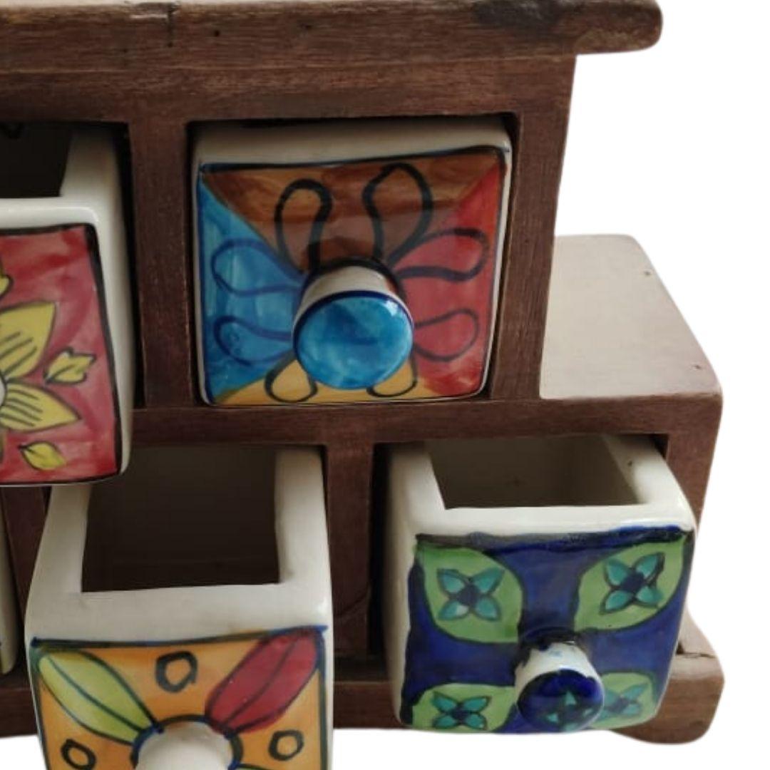 Aztec Blue Pottery Wooden Ceramic Jewellery Box