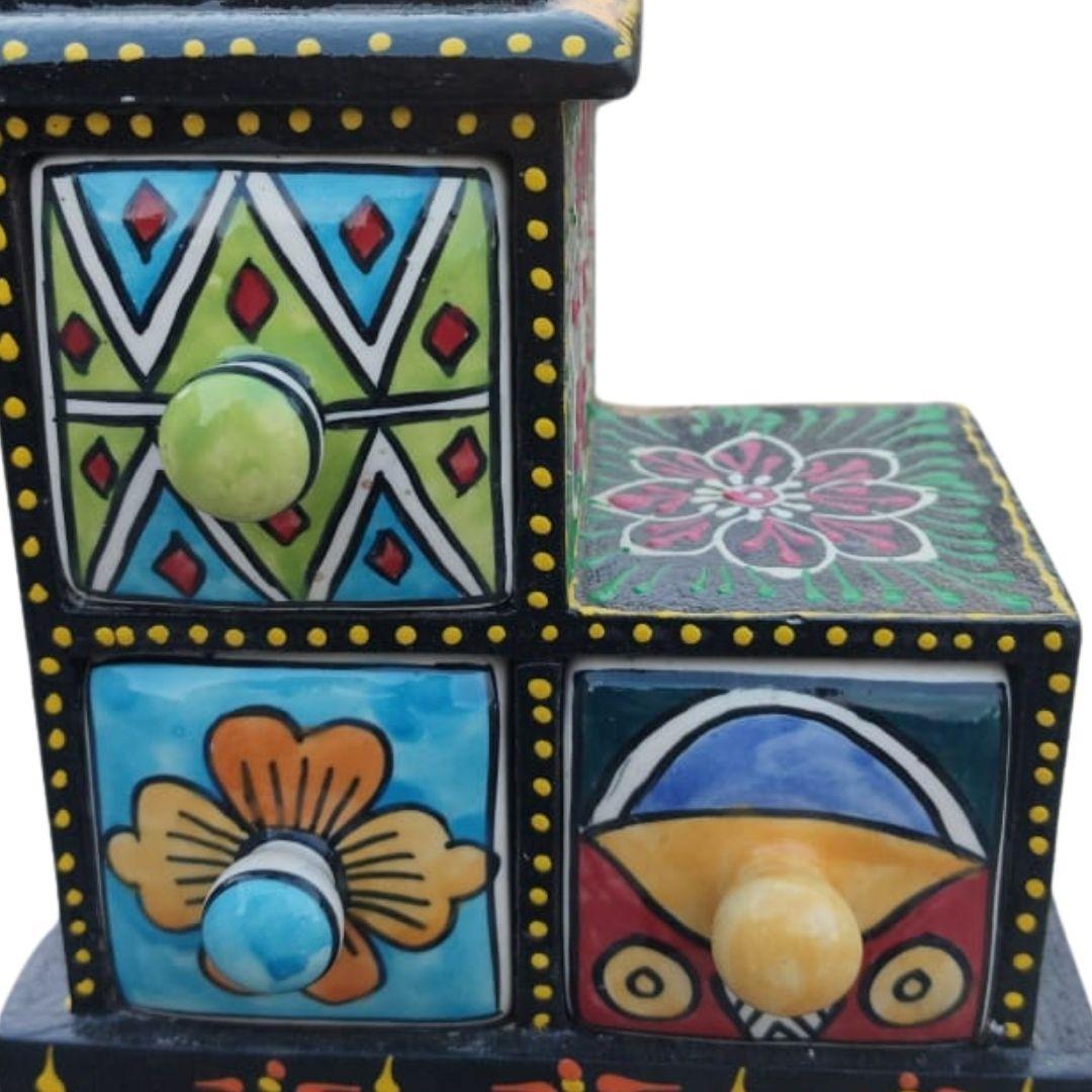 Garden Blue Pottery Wooden Ceramic Jewellery Box