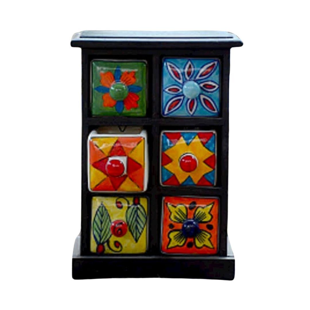 Multi Story Blue Pottery Wooden Ceramic Jewellery Box