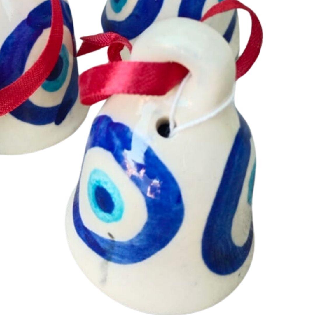 Blue Pottery Ceramic Evil Eye Decor Bells