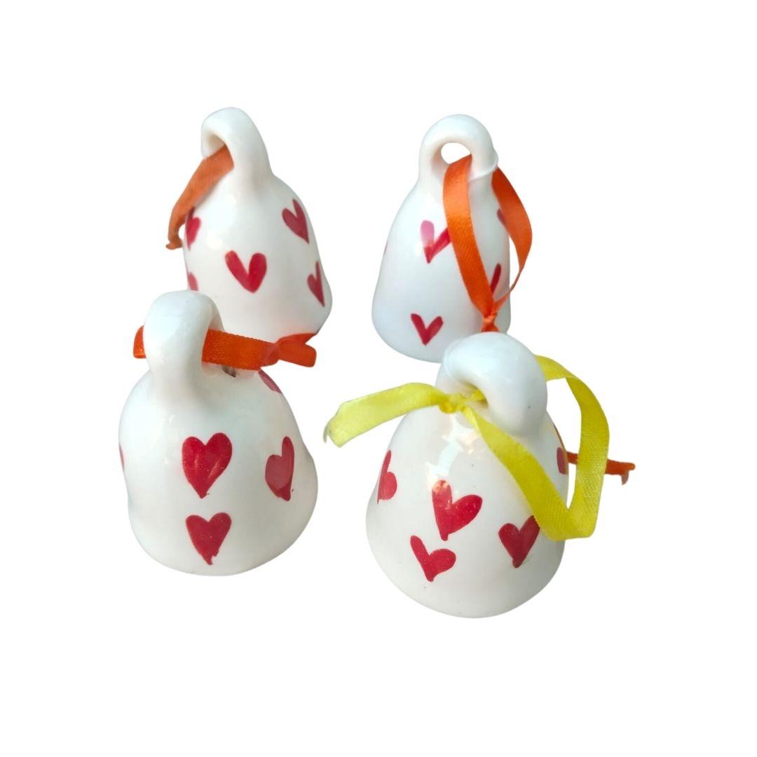 Blue Pottery Ceramic Little Hearts Decor bells