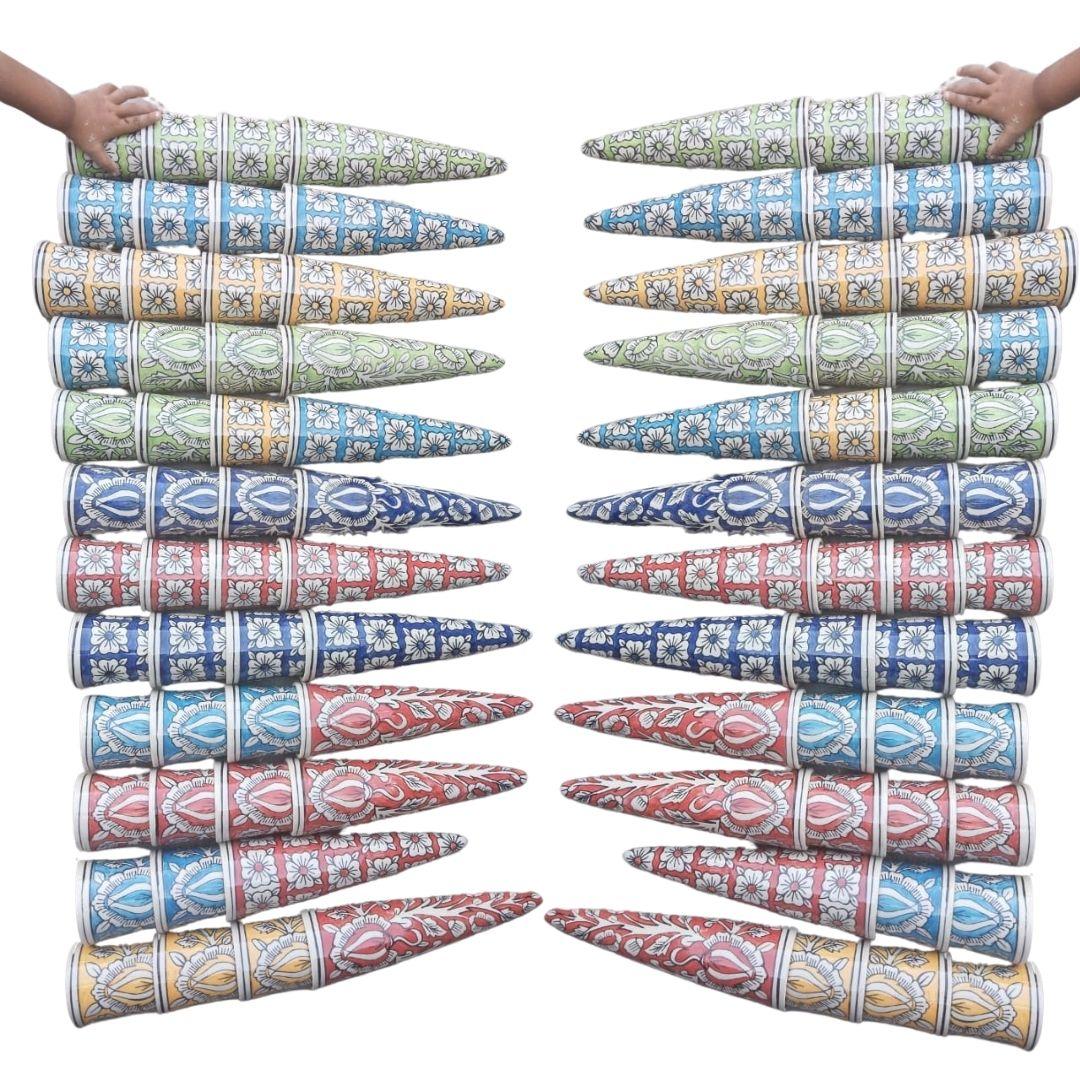 Flower and Paisley Design Assorted Blue Pottery Ceramic Planters