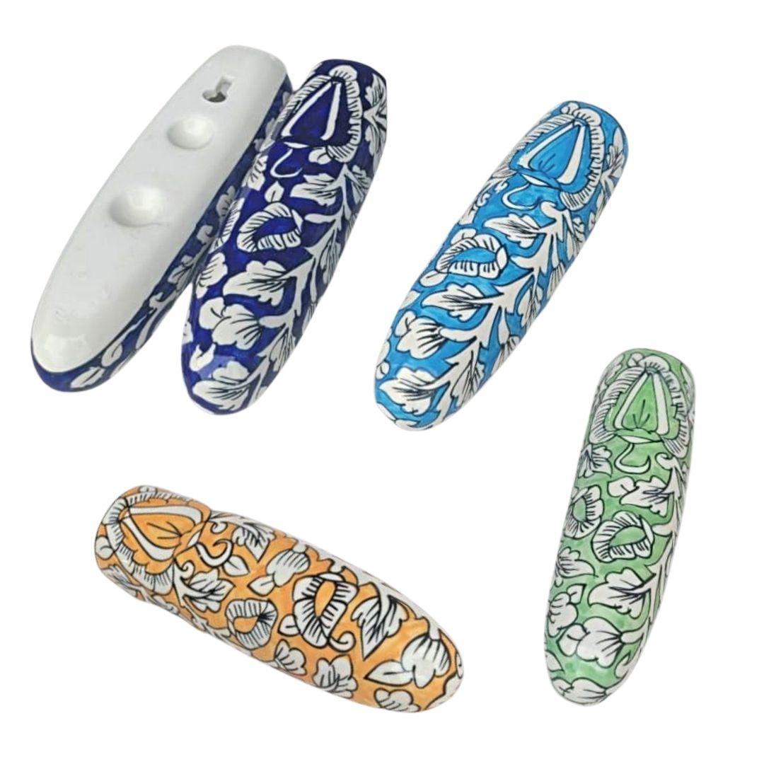 Cylindrical Floral Blue Pottery Ceramic Planters in multiple colour options