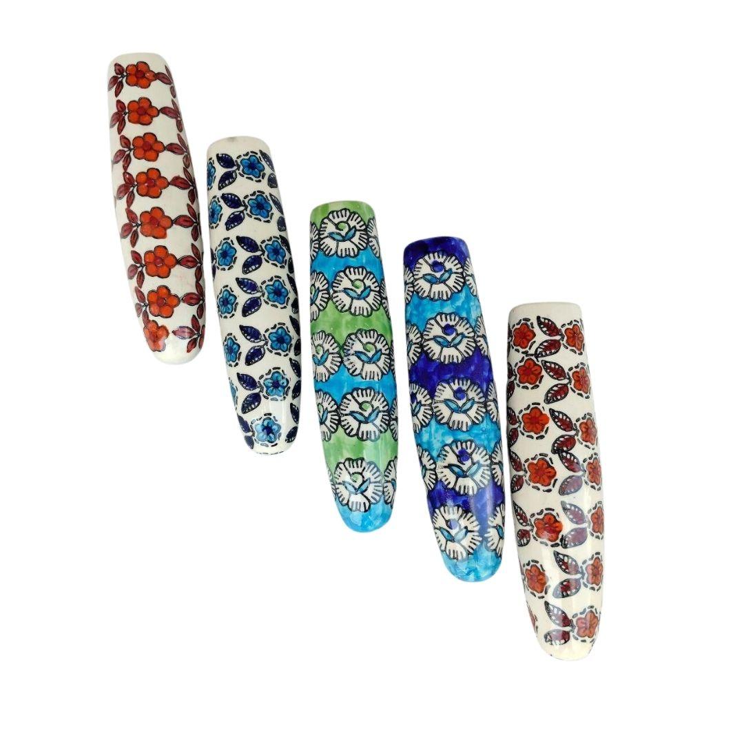 Cylindrical Floral Pattern Blue Pottery Ceramic Planters