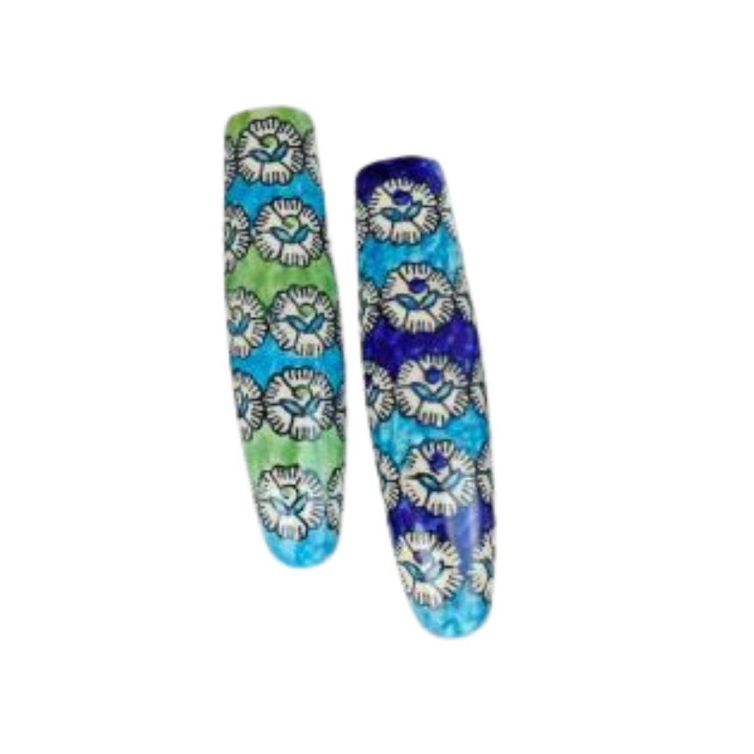 BG Floral Cylindrical Blue Pottery Ceramic Planters