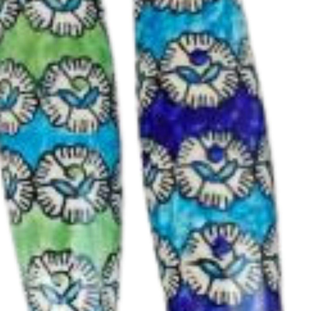 BG Floral Cylindrical Blue Pottery Ceramic Planters