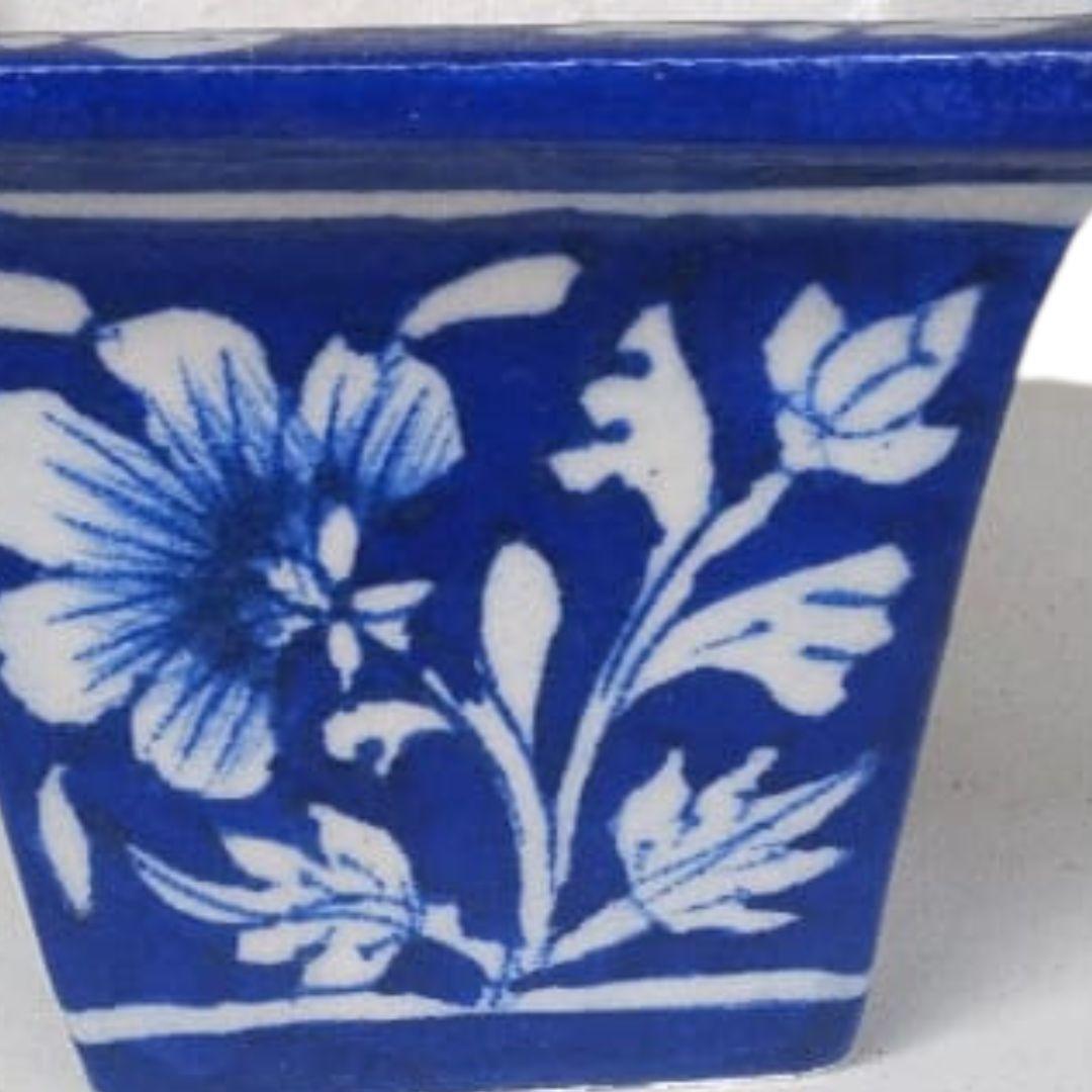 Floral Blue Pottery Square Ceramic Planters in multiple colour options