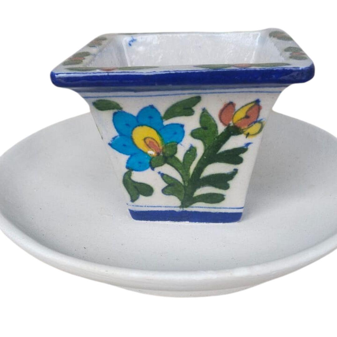 Floral Blue Pottery Square Ceramic Planters in multiple colour options