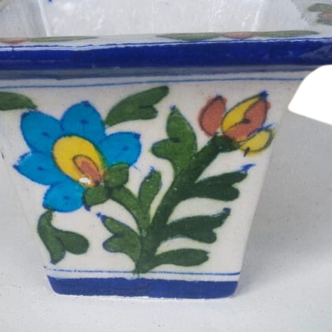 Floral Blue Pottery Square Ceramic Planters in multiple colour options