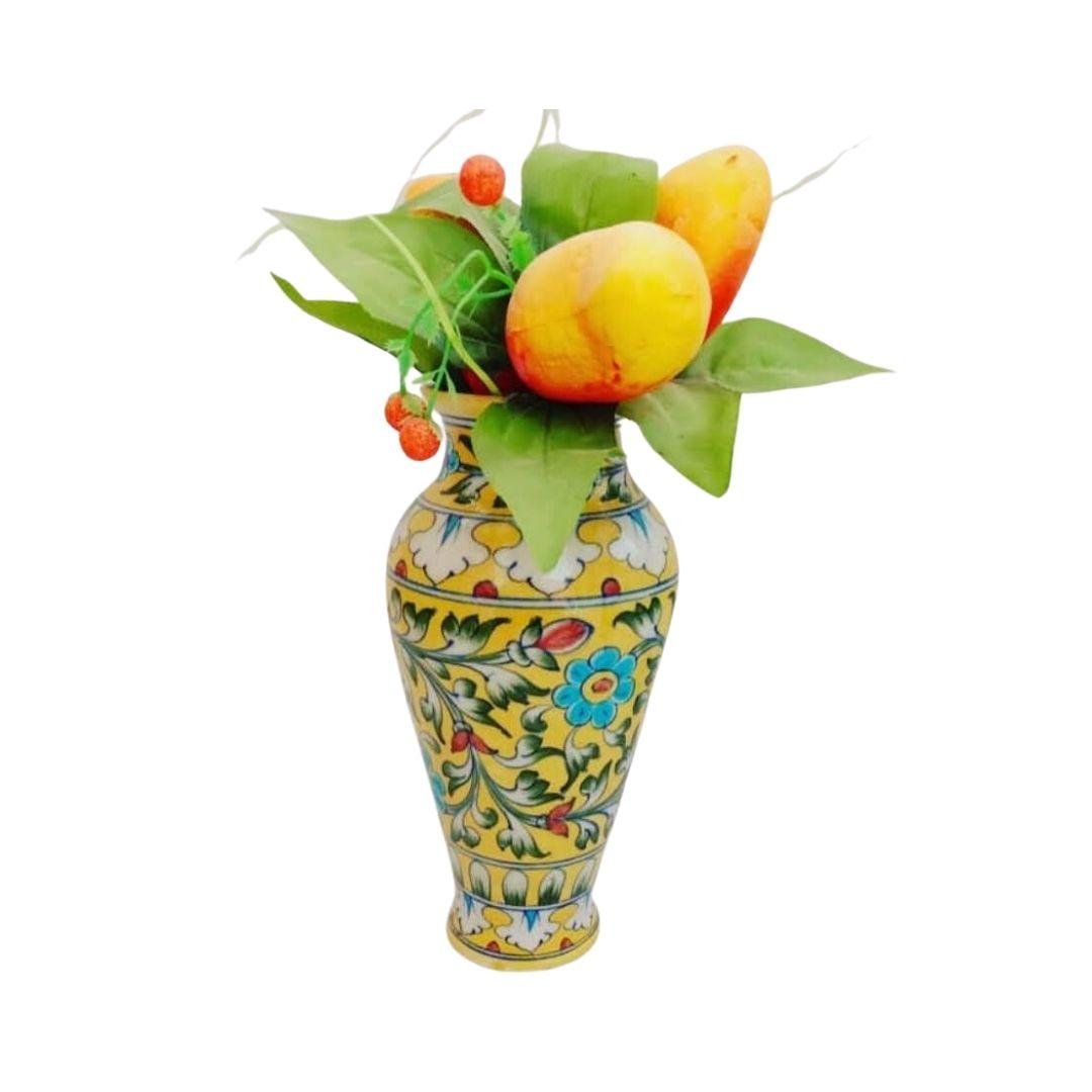 Yellow Floral Blue Pottery ceramic vase