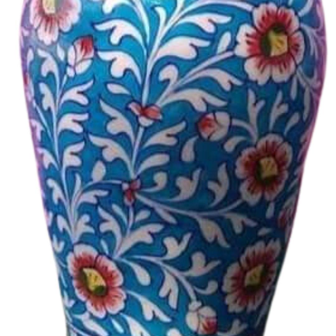 Red Bloom Blue Pottery Ceramic Vase