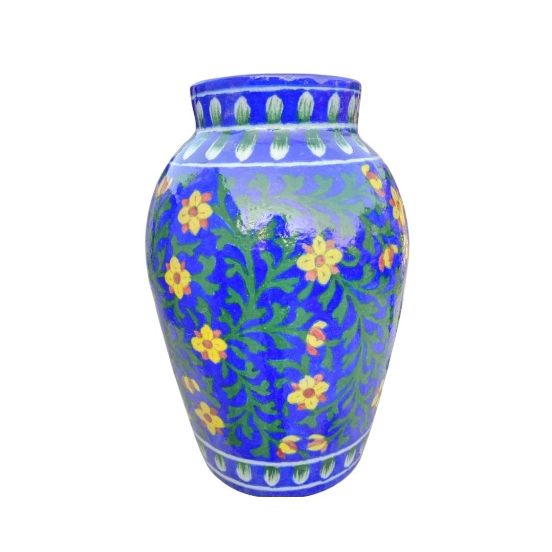 Red Bloom Blue Pottery Ceramic Vase