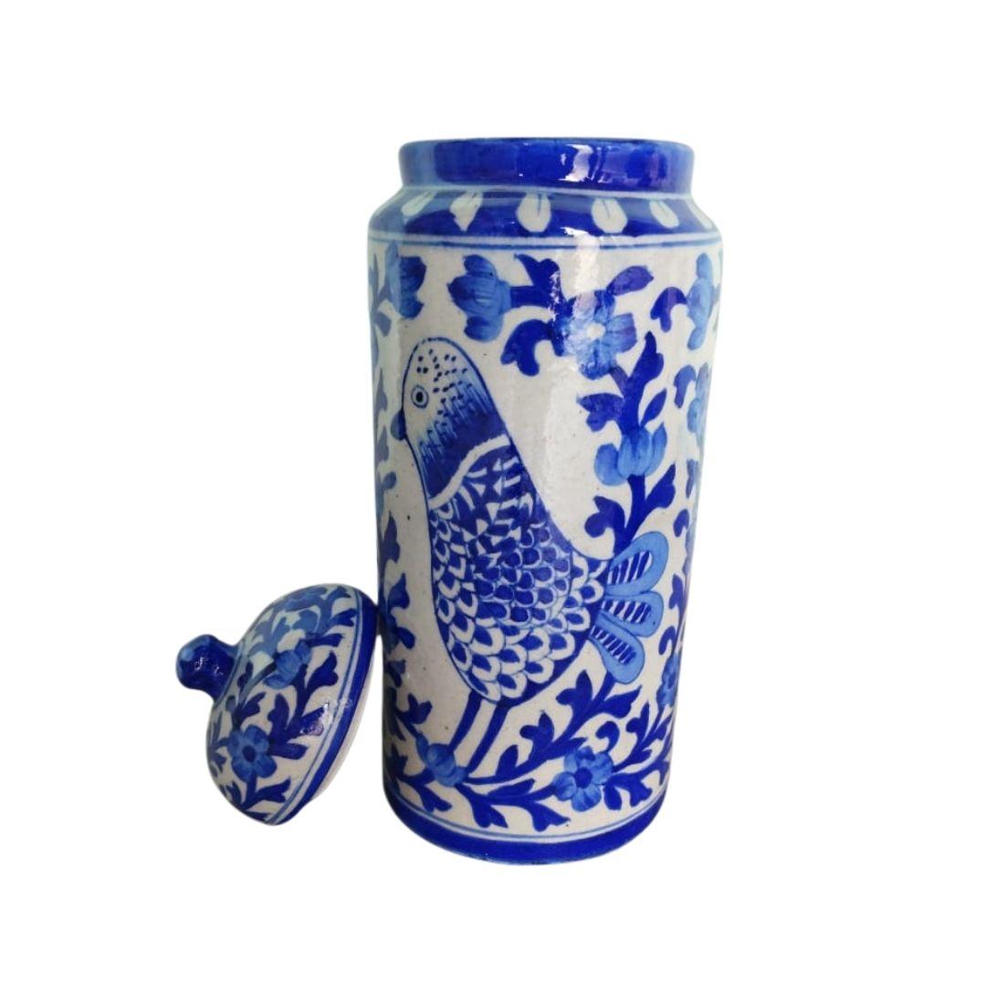 blue bird pattern Blue pottery ceramic vase with lid